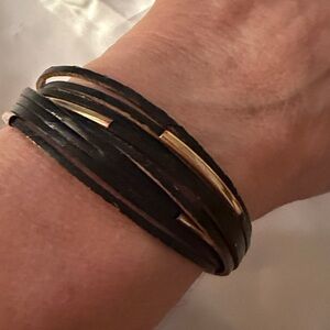 Black Leather Wrap Bracelet with Magnetic closure